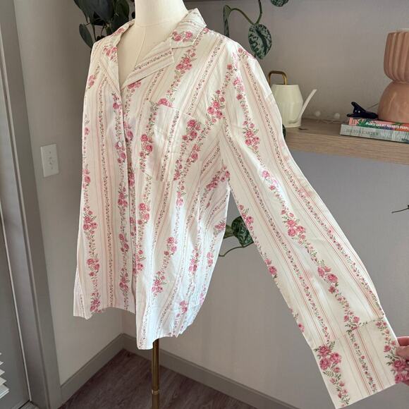 WeWoreWhat Floral Stripe Long Sleeve Pajama Top Ivory Pink Rose Size M - Picture 3 of 8